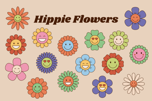 Download Hippie Flowers, Retro Flowers with Faces - Flowers Collection