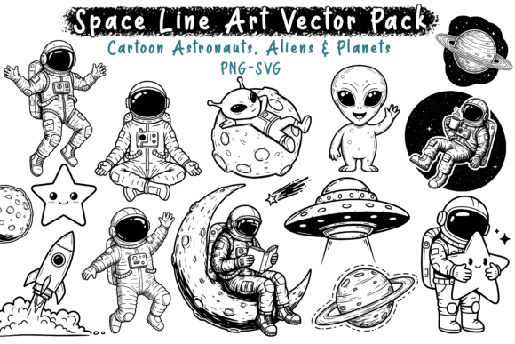 Download Space Line Art Vector Pack–Cartoon PNG - Space Collection